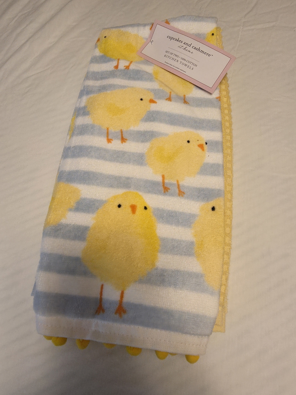 cupcakes & cashmere Yellow Chick & Blue Stripe Kitchen Towels